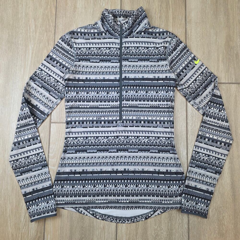 Nike Pro Hyperwarm Womens S Gray Dri Fit 1/2 Zip Running Pullover Thumbholes